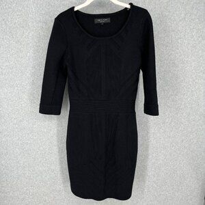 Rag & Bone Wool Knit Sweater Dress Size 2 Black 3/4 Sleeve Office Winter Neutral